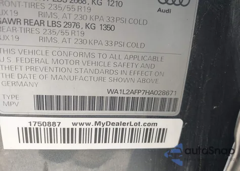 2017 Audi Q5 2.0T Premium from USA, damaged, VIN WA1L2AFP7HA028671